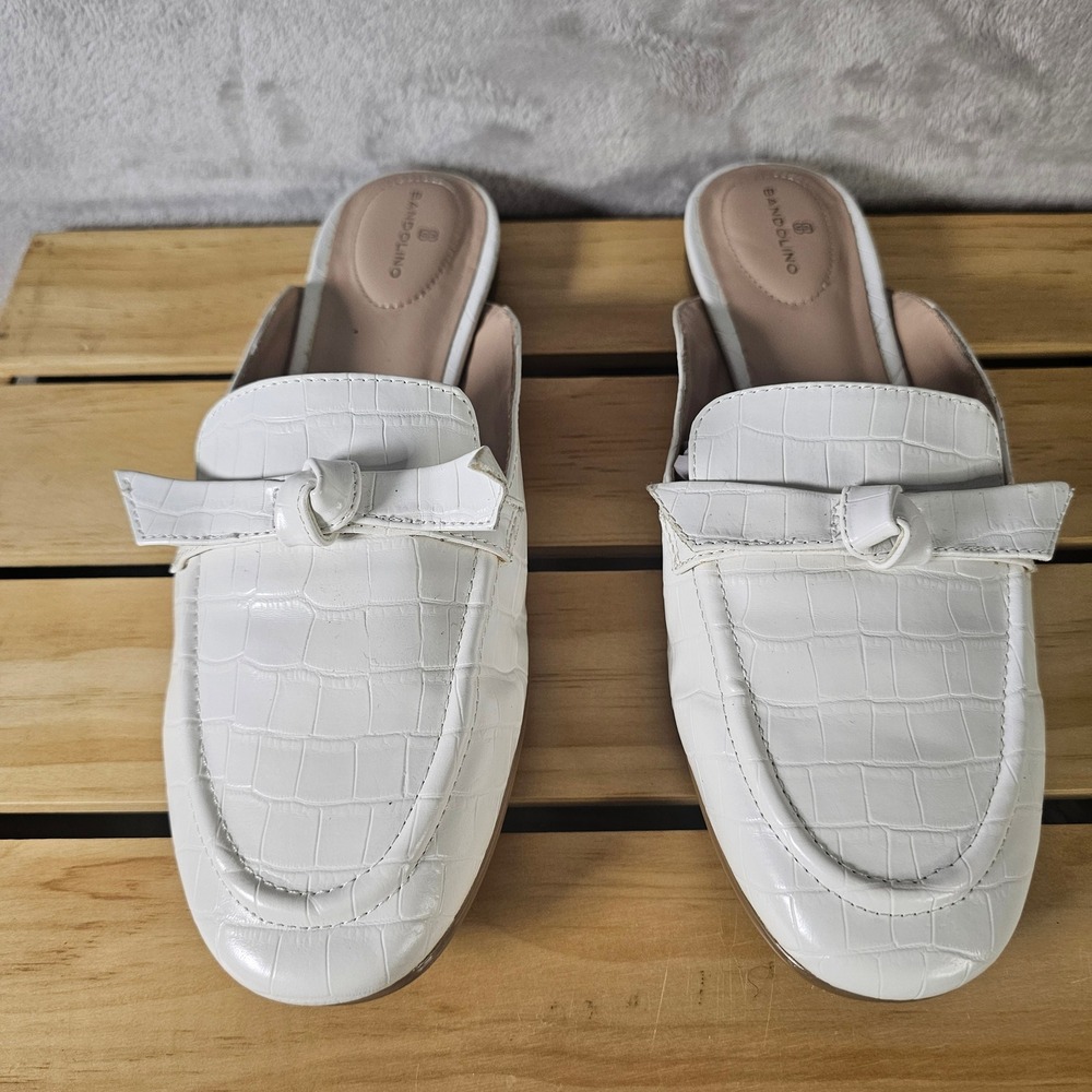 Bandolino White Croc Embossed Knotted Bow Mule Flats Women's Size 9M